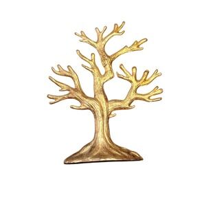 80's Jewelry Charm Tree Necklace/Ring Holder Cast Metal Gold Tone